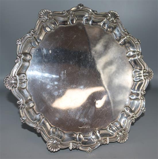 A 1930s shaped circular silver salver by Daniel & Arter, Birmingham, 1934, 30.5 oz.